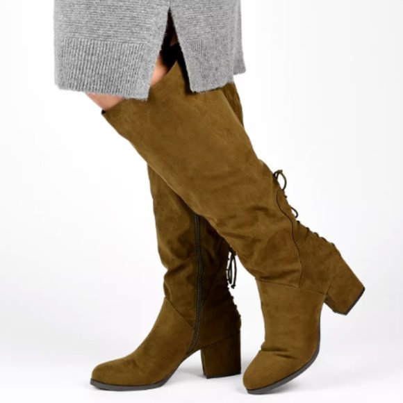 Unbranded Shoes - Women's Faux Suede Zipper Block Heel Wide Calf Boot Brown Size 7.5‎ NWOT